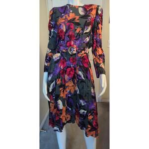 VTG Kay Brandon for h&a Multi Color Floral Dress w/ Pockets Matching Belt Size 8